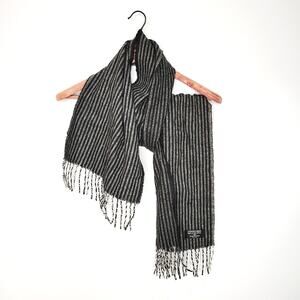 Vintage Geoffrey Beene Scarf Pure Wool Black Gray Stripe Italy Grunge Goth Rock